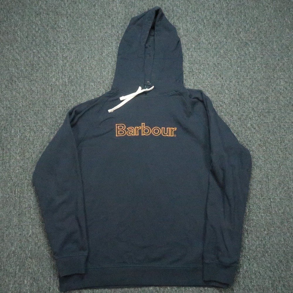 Barbour Hoodie Mens Extra Large Navy Blue Hooded Preppy Jumper Sweatshirt XL